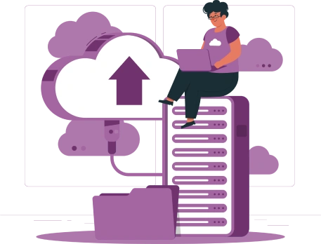 A woman is seen in this picture working on cloud native architecture.